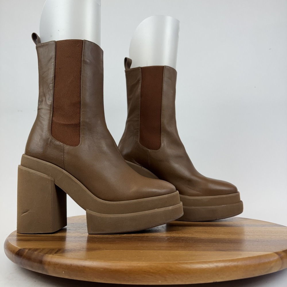 Womens Paloma Barcelo Selene Brown Leather Platform Heeled Chelsea Boots Size 40